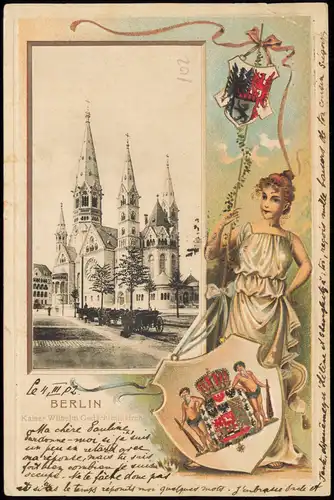 Charlottenburg-Berlin Gedächtniskirche, Frau - Heraldik 1902 Prägekarte