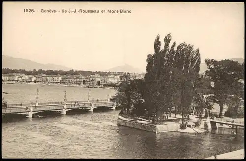 Ansichtskarte Genf Genève Panorama mit lle J.-J.-Rousseau et Mont-Blanc 1920