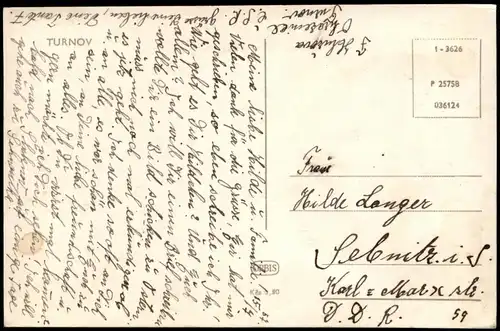 Postcard Turnau Turnov Blick über die Stadt 1957