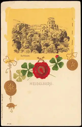 Ansichtskarte Heidelberg Heidelberger Schloss Glücksschwein Kleeblatt 1907