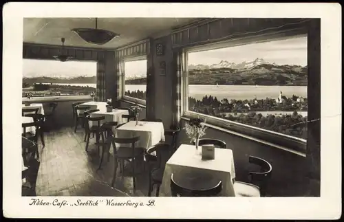 Ansichtskarte Wasserburg am Bodensee Innenraum - Höhenrestaurant 1937