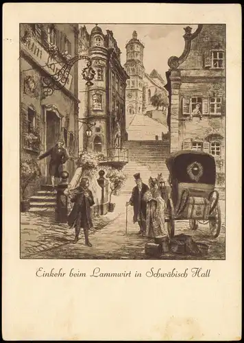 Ansichtskarte Schwäbisch Hall Hotel Lamm-Post, Künstlerkarte 1939
