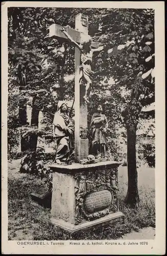 Oberursel Taunus Kreuz der kat. Kirche 1925  gel Bahnpoststempel Frankfurt Main