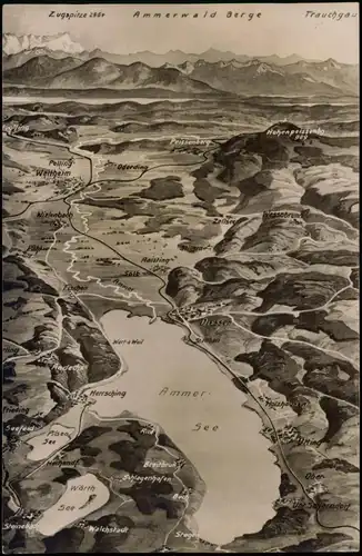 Ansichtskarte .Bayern Ammersee und Umland - Landkarten AK 1934