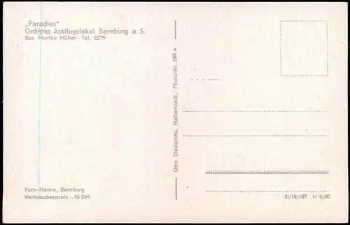 Ansichtskarte Bernburg (Saale) Ausflugsgaststätte "Paradies" - 2 Bild 1960