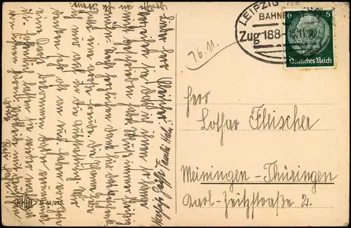 Postcard Marienbad Mariánské Lázně Bellevueviertel 1938  gel. Bahnpoststempel