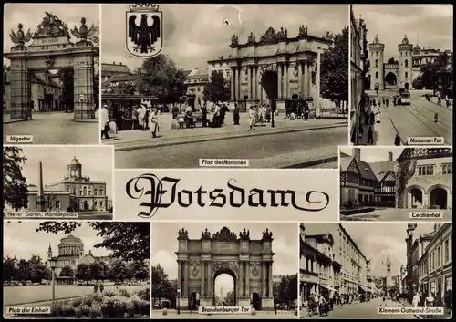 Potsdam DDR Mehrbild-AK mit Jägertor, Cecilienhof, Platz d. Einheit uvm. 1959