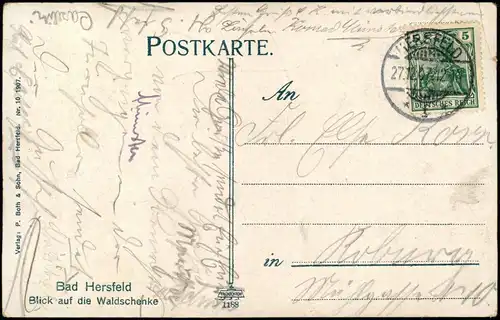 Ansichtskarte Bad Hersfeld Blick auf die Waldschenke 1907