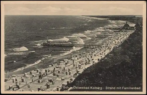 Postcard Kolberg Kołobrzeg Fernblick Strand mit Familienbad 1922