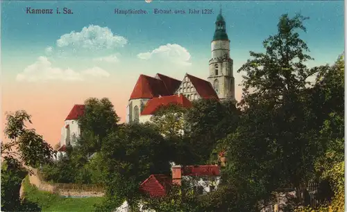 Ansichtskarte Kamenz Kamjenc Partie an der Hauptkirche 1917