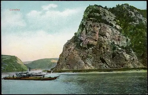 Ansichtskarte St. Goarshausen Dampfer vor Loreleyfelsen 1911