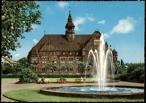 Ansichtskarte Dillingen (Saar) Rathaus, Wasserspiele Springbrunnen 1970