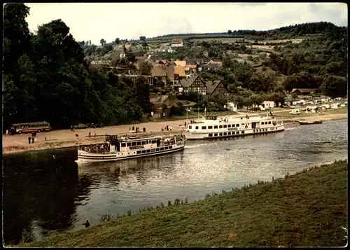 Bodenwerder-Polle Panorama-Blick auf Weser Schiffe, Oberweser, Anlegestelle 1978