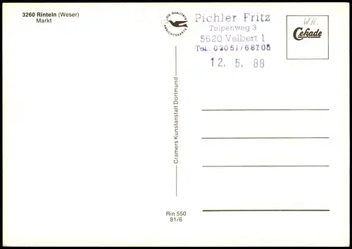 Ansichtskarte Rinteln Marktplatz Markt Geschäfte 1981