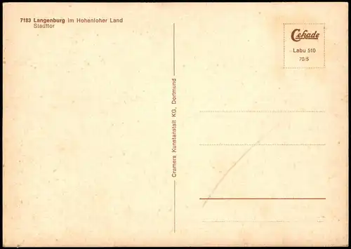 Ansichtskarte Langenburg Stadttor Straßen Partie Auto (Ford) 1970