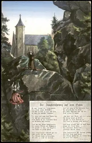 Ansichtskarte Oybin Der JungfernSprung auf dem Oybin. 1929