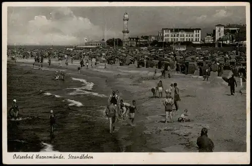 Ansichtskarte Warnemünde-Rostock Strandleben - Leuchtturm 1940