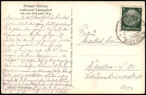 Lückendorf-Oybin Stadtpartie mit Hochwald 1939  Gel Landpoststempel über Zittau