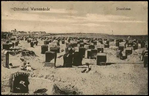 Ansichtskarte Warnemünde-Rostock Strandleben, Strandkörbe 1919