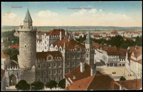 Ansichtskarte Bautzen Budyšin Kronprinzen-Kaserne. 1914  gel. Feldpoststempel