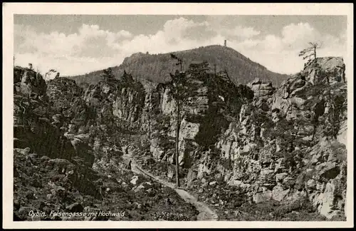 Ansichtskarte Oybin Felsengasse mit Hochwald 1956