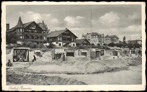 Ansichtskarte Bansin-Heringsdorf Usedom Strandkörbe Villen und Hotels 1938