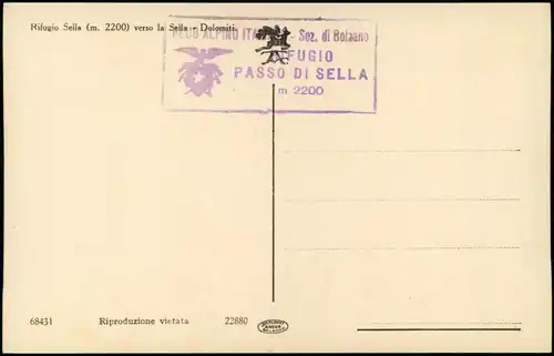 Gruppo di Sella Rifugio Sella (m. 2200) verso la Sella - Dolomiti. 1933