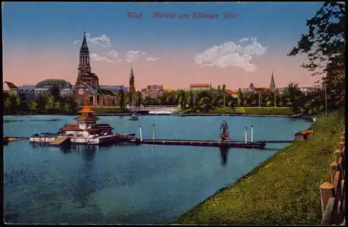 Ansichtskarte Kiel Partie am kleinen Kiel - Schwanenhaus 1914