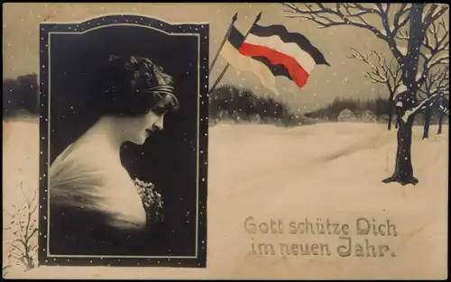 Ansichtskarte  Neujahr/Sylvester, Frauenporträt Patriotika 1915