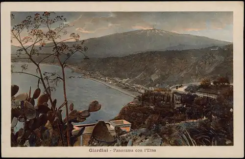 Cartoline Giardini-Naxos Panorama con l'Etna 1928