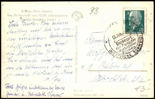 Buckow Märkische Schweiz  Badeanstalt  FDGB-Erholungsheim Theodor Fontane 1962