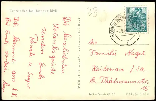 Ansichtskarte Teupitz Teupitz-See bei Tornows Idyll 1960