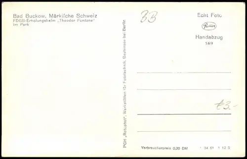 Buckow (Märkische Schweiz) FDGB-Erholungsheim Theodor Fontane 1961