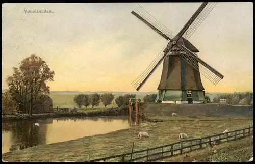 Monnickendam-Waterland Windmühle, Holland 1916  gel. roter Feldpoststempel