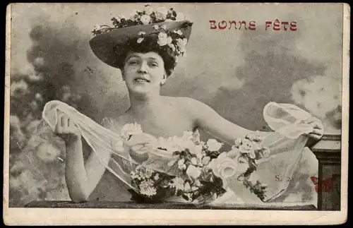 Künstlerkarten Mode Kleidung Frau Blumenkleid Bonne Fete # 1906