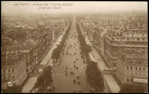 CPA Paris Avenue des Champs-Elysées prise de l'Etoile 1920