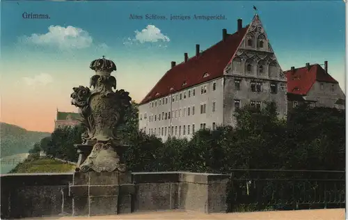 Ansichtskarte Grimma Altes Schloß und Amtsgericht 1915