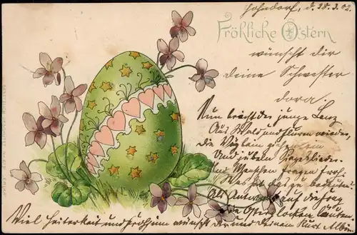 Kunstvolles Osterei JUGENDSTIL Glückwunsch Ostern / Easter 1904