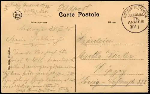 Namur Namen   la Meuse 1915   1. WK Feldpost gelaufen (Stempel der IV. Armee)