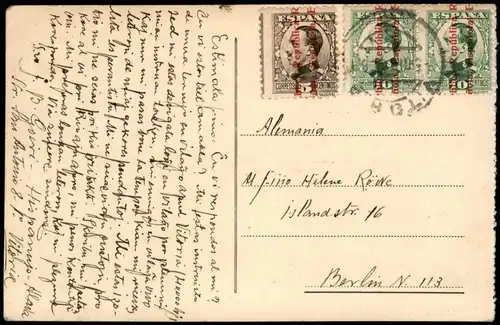 Postales Pamplona Monumento a los Fueros 1920   Misch-Frankatur mit rotem Zudruck