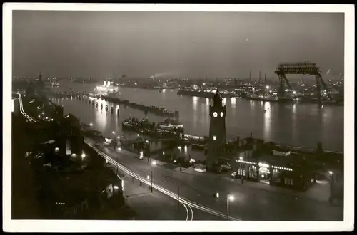 Hamburg Hafen u. St. Pauli Landungsbrücken bei Beleuchtung 1953