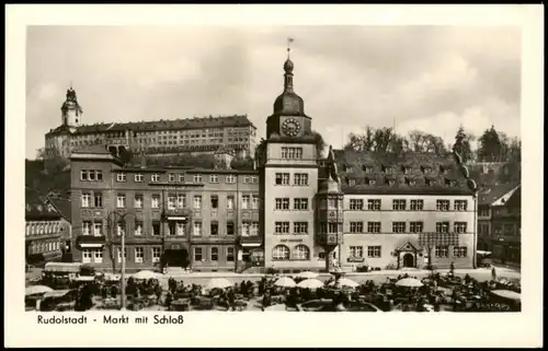 Ansichtskarte Rudolstadt Markt mit Schloß 1956