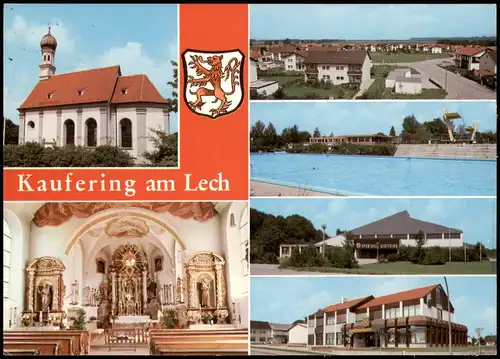 Kaufering am Lech Mehrbildkarte mit Gebäuden, Kirche, Wohnviertel 1983