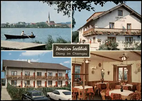 Obing (Chiemgau) Mehrbild-AK mit Café Pension Seeblick Peter und Rosa Mayer 1970