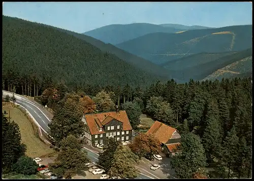 Goslar „Zum Auerhahn" Berggasthaus Oberharz, Luftaufnahme 1976