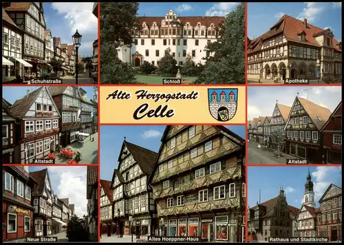 Celle Mehrbildkarte u.a. mit Schuhstraße Apotheke Altstadt 1990