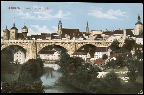 Ansichtskarte Bautzen Budyšin Kronprinzenbrücke 1916