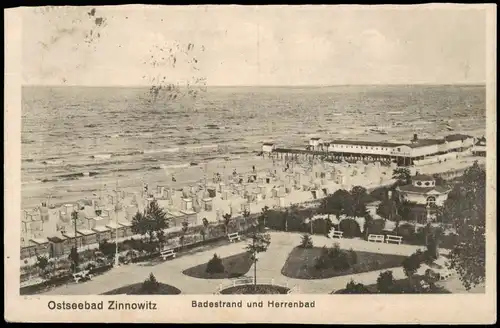Ansichtskarte Zinnowitz Badestrand und Herrenbad 1924