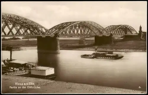 Ansichtskarte Riesa Partie an der Elbbrücke - Dampfer 1928
