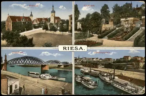 Ansichtskarte Riesa Stadtpark, Rathaus 1916  gel. Feldpost